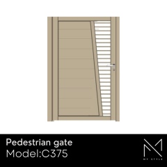 Pedestrian gate design, Model C375, featuring a modern slatted pattern and sturdy construction, part of the My Style aluminium gate range.