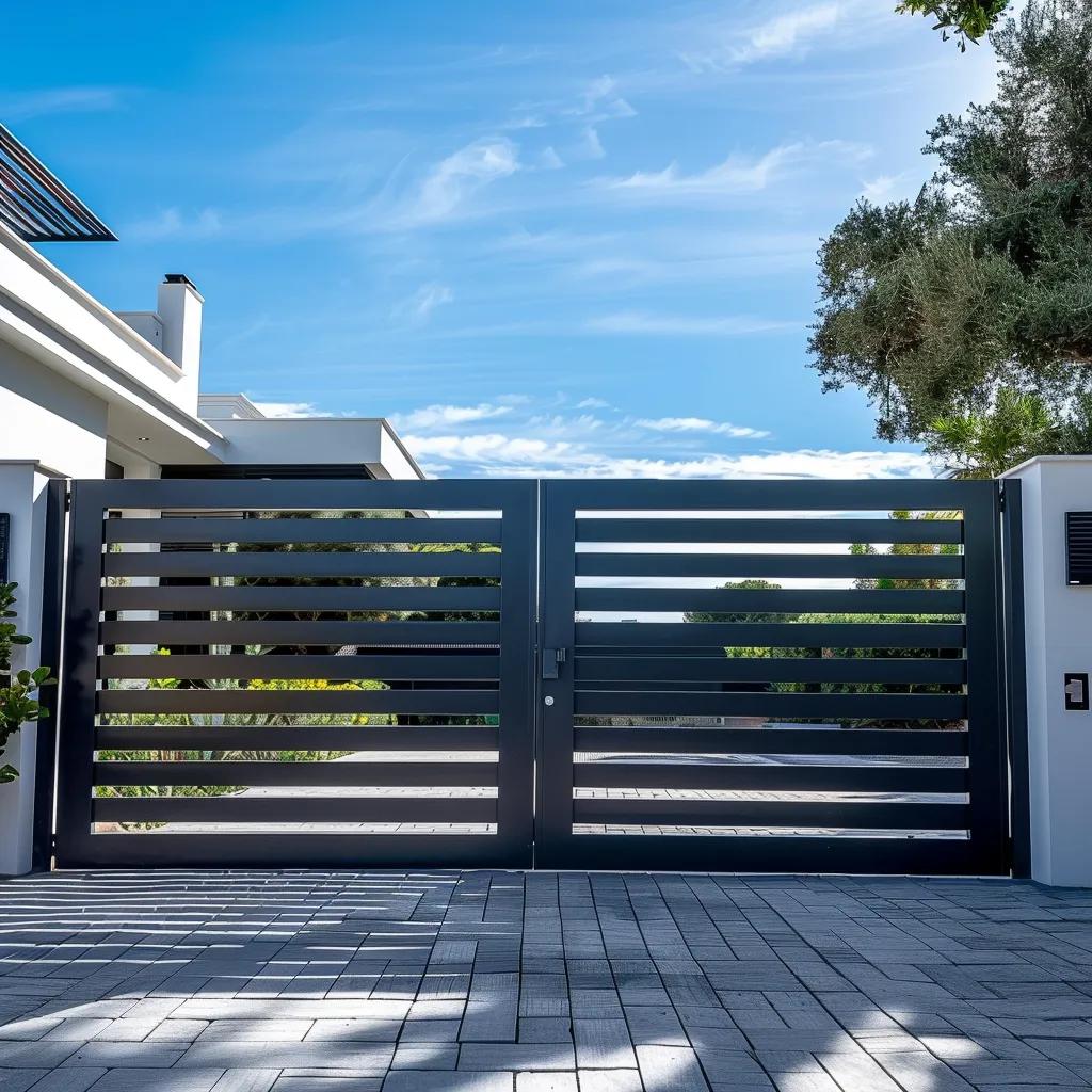 Modern aluminium gate at a residential property, highlighting durability and design